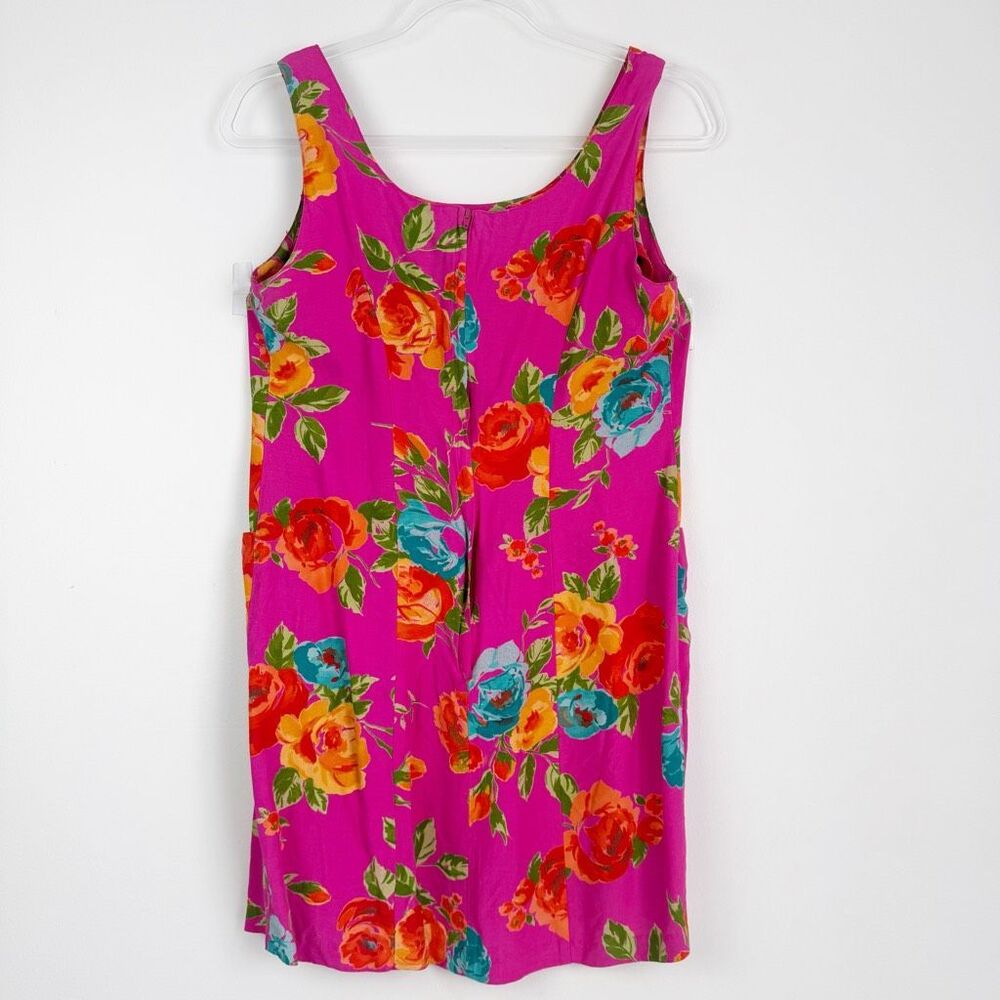 Vintage 90s Y2K Pink Floral Sheath Tank Mini Dress Size 6 Bright Colorful Moda - Picture 3 of 7